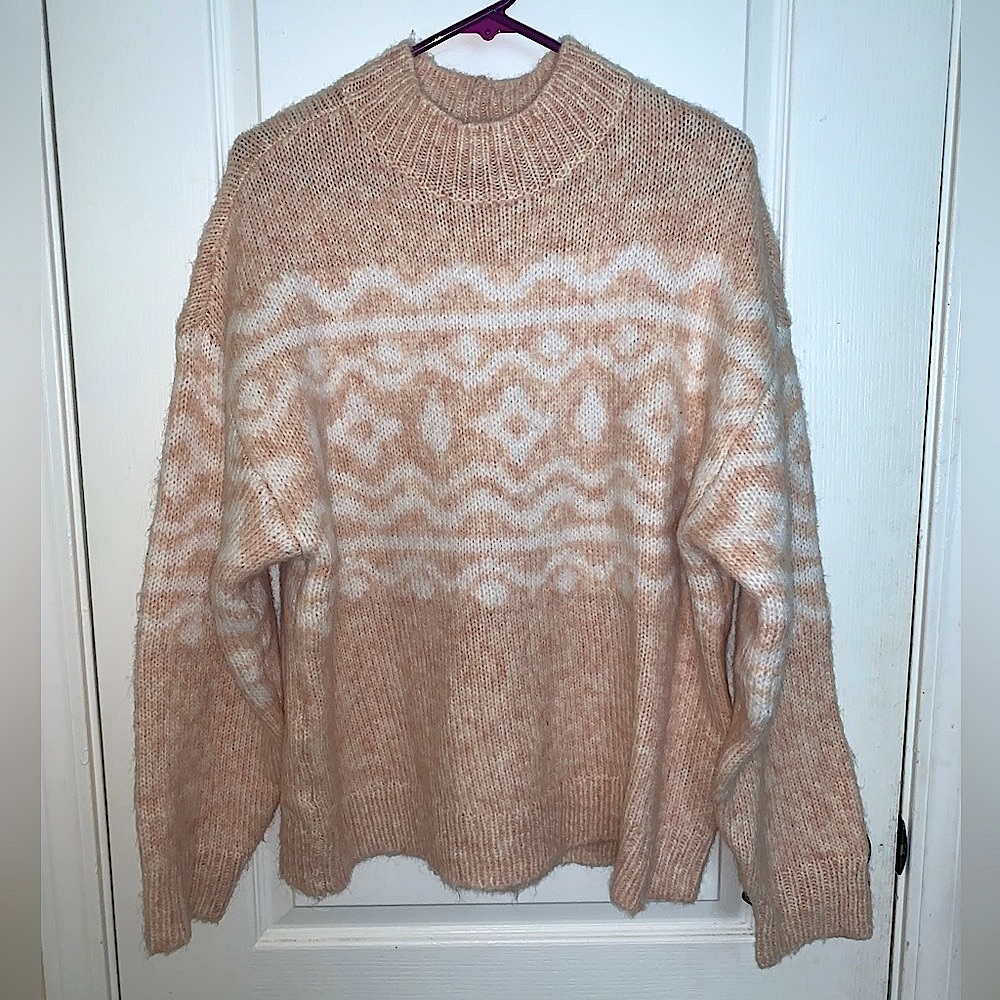 American Eagle Fair Isle Mockneck Soft Sweater in Camel - Large